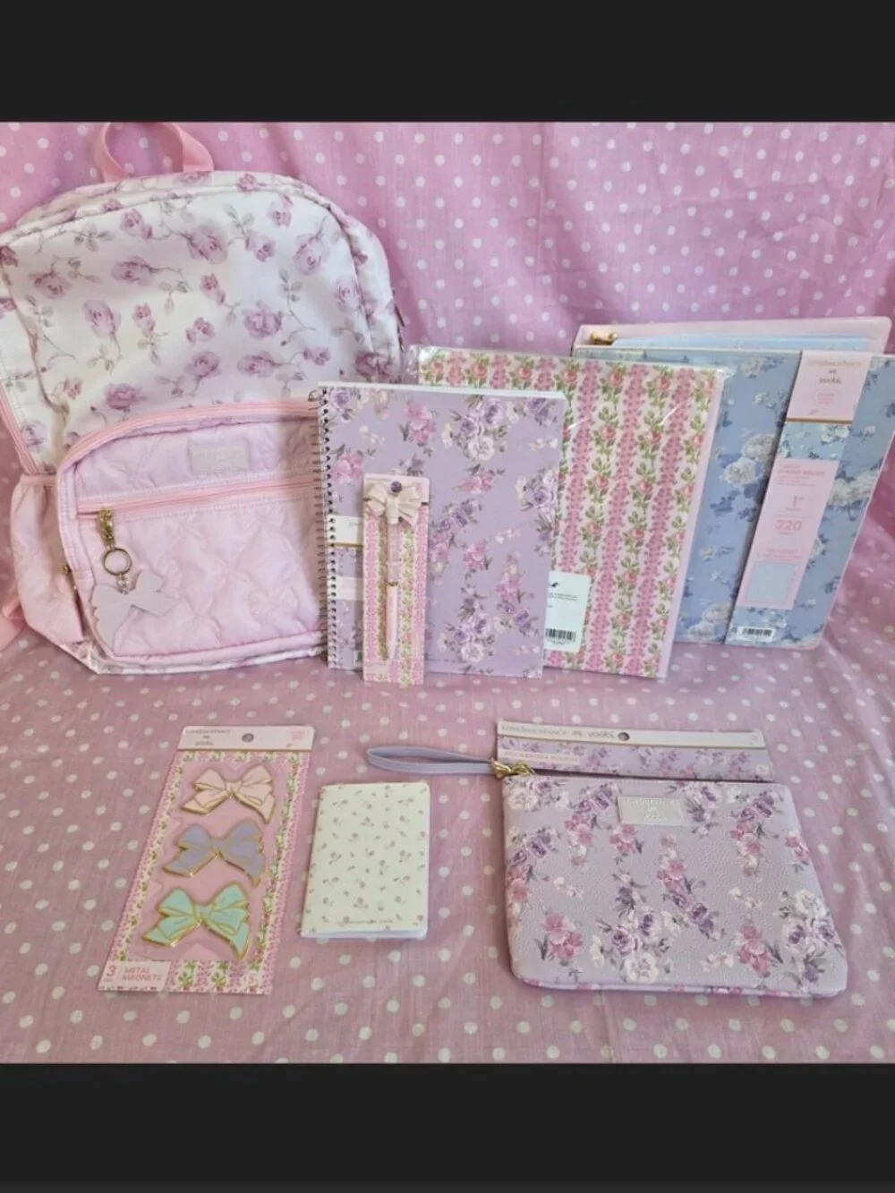 LoveShackFancy Target Backpack Ribbon Rosa folder notebook binder purple bow 8
